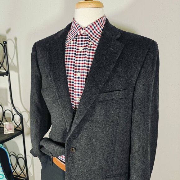 Claiborne Mens Sport Coat Two Button Flannel Wool Silk Cashmere Charcoal BLK 44L - Picture 6 of 14